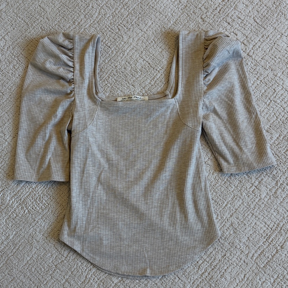 Free People We The Free Lily Puff Sleeve Ribbed Shirt